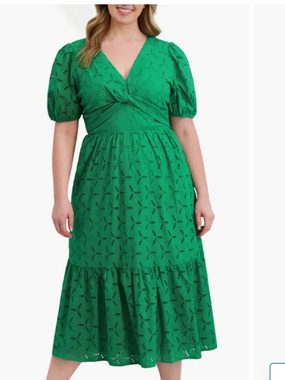 Kensie Emerald Eyelet Midi Dress with Front Twist Size 14